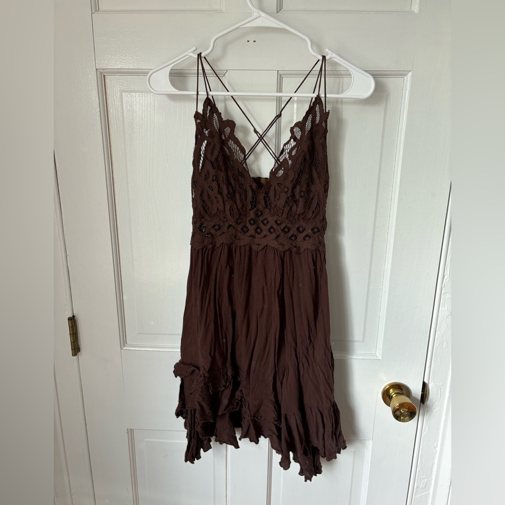 Free People FP One Adella Slip Mini Dress in Brown, Size Medium (M) - Crochet - Picture 2 of 14